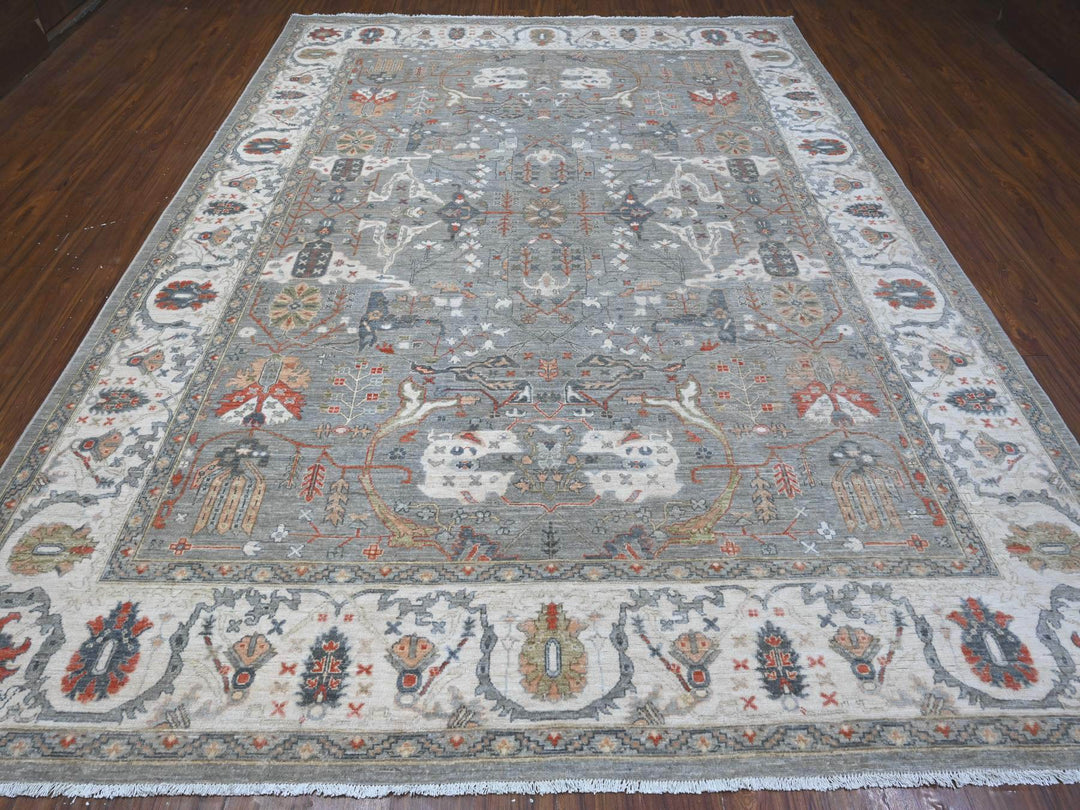 9'2" x 12'0" New Hand Knotted Grey Wool Rectangle Oriental Rug - MOA10288955