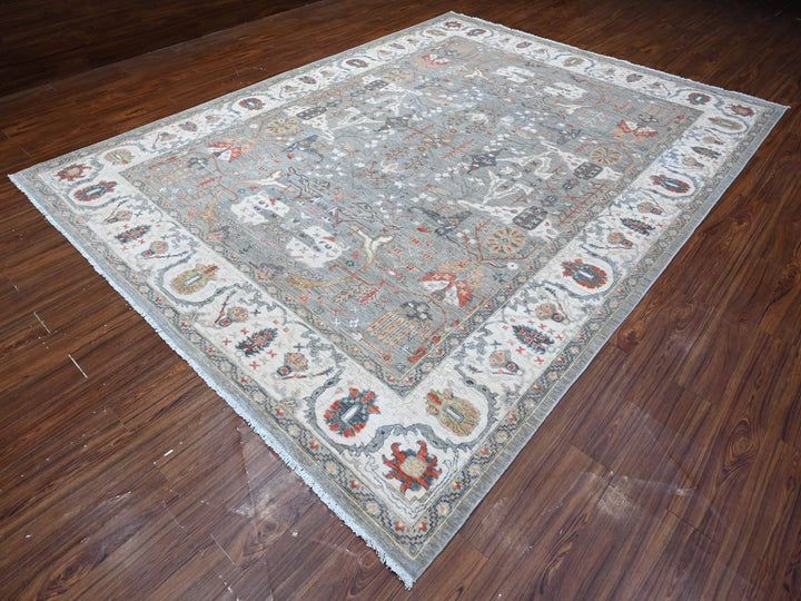 9'2" x 12'0" New Hand Knotted Grey Wool Rectangle Oriental Rug - MOA10288955