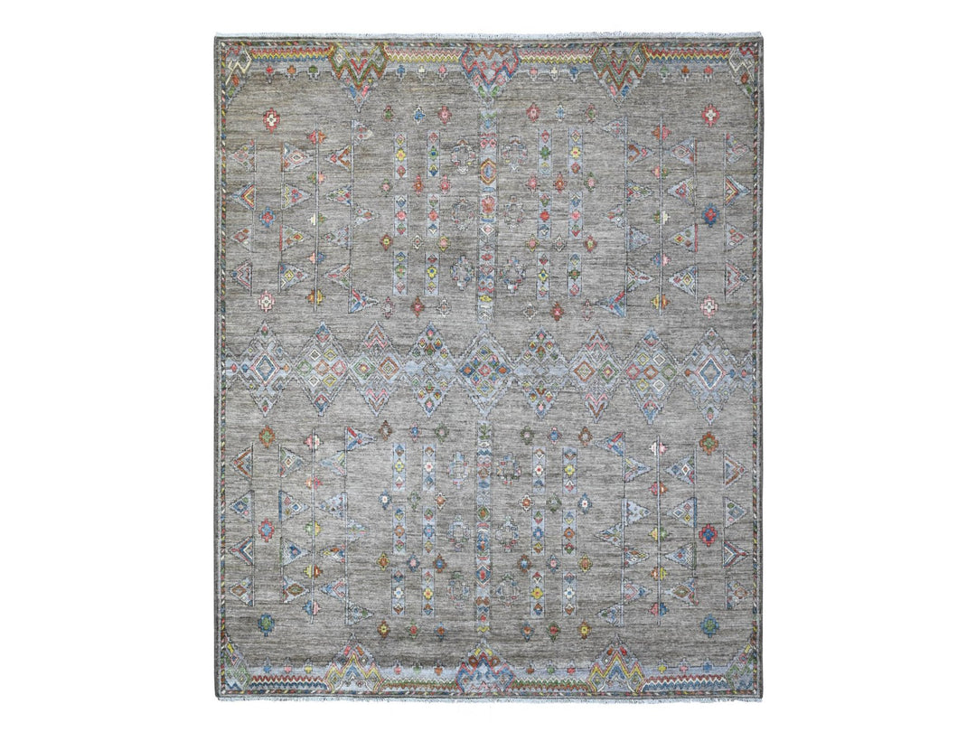 8'2" x 9'8" New Hand Knotted Grey Wool Rectangle Oriental Rug - MOA10288957