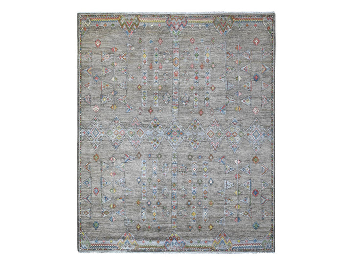 8'2" x 9'8" New Hand Knotted Grey Wool Rectangle Oriental Rug - MOA10288957