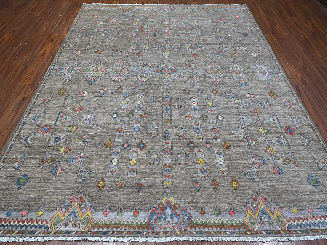 8'2" x 9'8" New Hand Knotted Grey Wool Rectangle Oriental Rug - MOA10288957