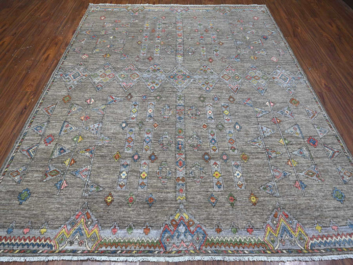 8'2" x 9'8" New Hand Knotted Grey Wool Rectangle Oriental Rug - MOA10288957