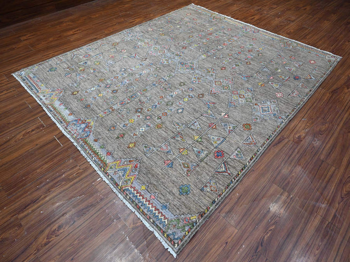 8'2" x 9'8" New Hand Knotted Grey Wool Rectangle Oriental Rug - MOA10288957