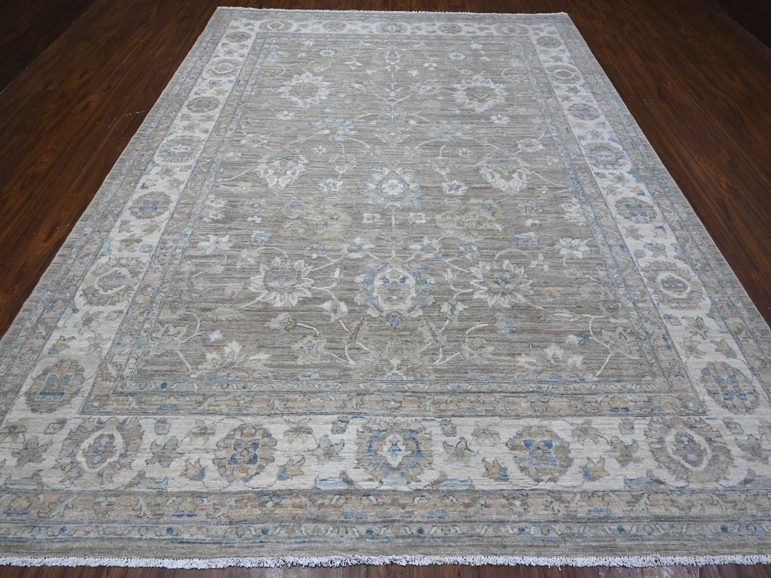9'0" x 11'10" New Hand Knotted Grey Wool Rectangle Oriental Rug - MOA10288958