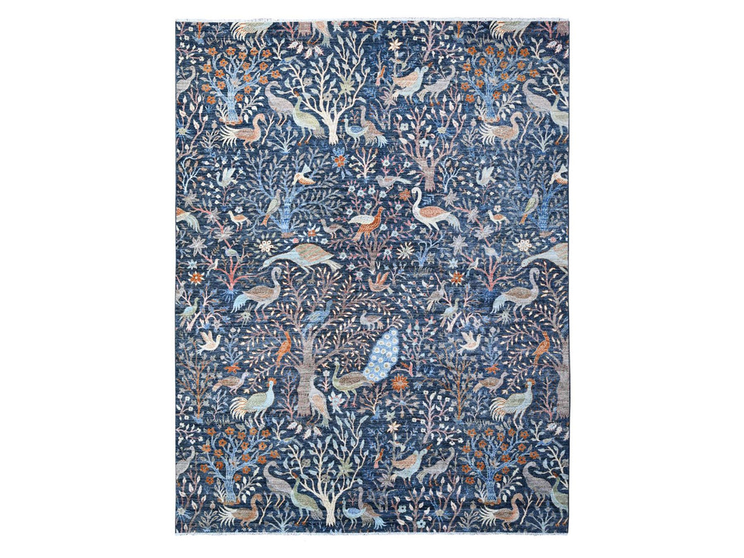 9'2" x 11'9" New Hand Knotted Blue Wool Rectangle Oriental Rug - MOA10288967