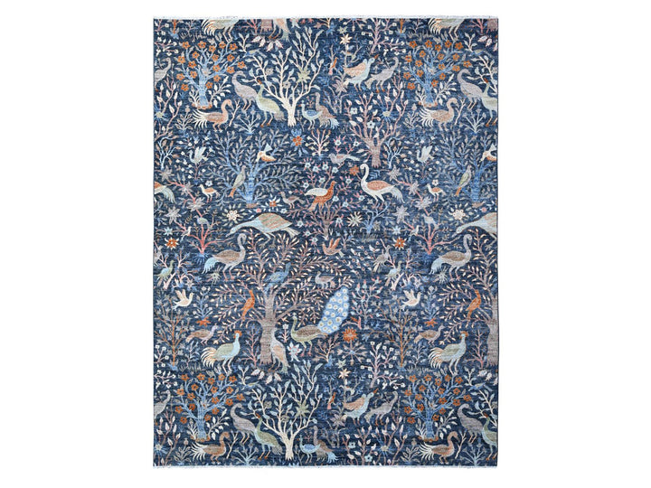 9'2" x 11'9" New Hand Knotted Blue Wool Rectangle Oriental Rug - MOA10288967