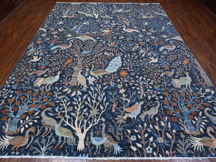 9'2" x 11'9" New Hand Knotted Blue Wool Rectangle Oriental Rug - MOA10288967