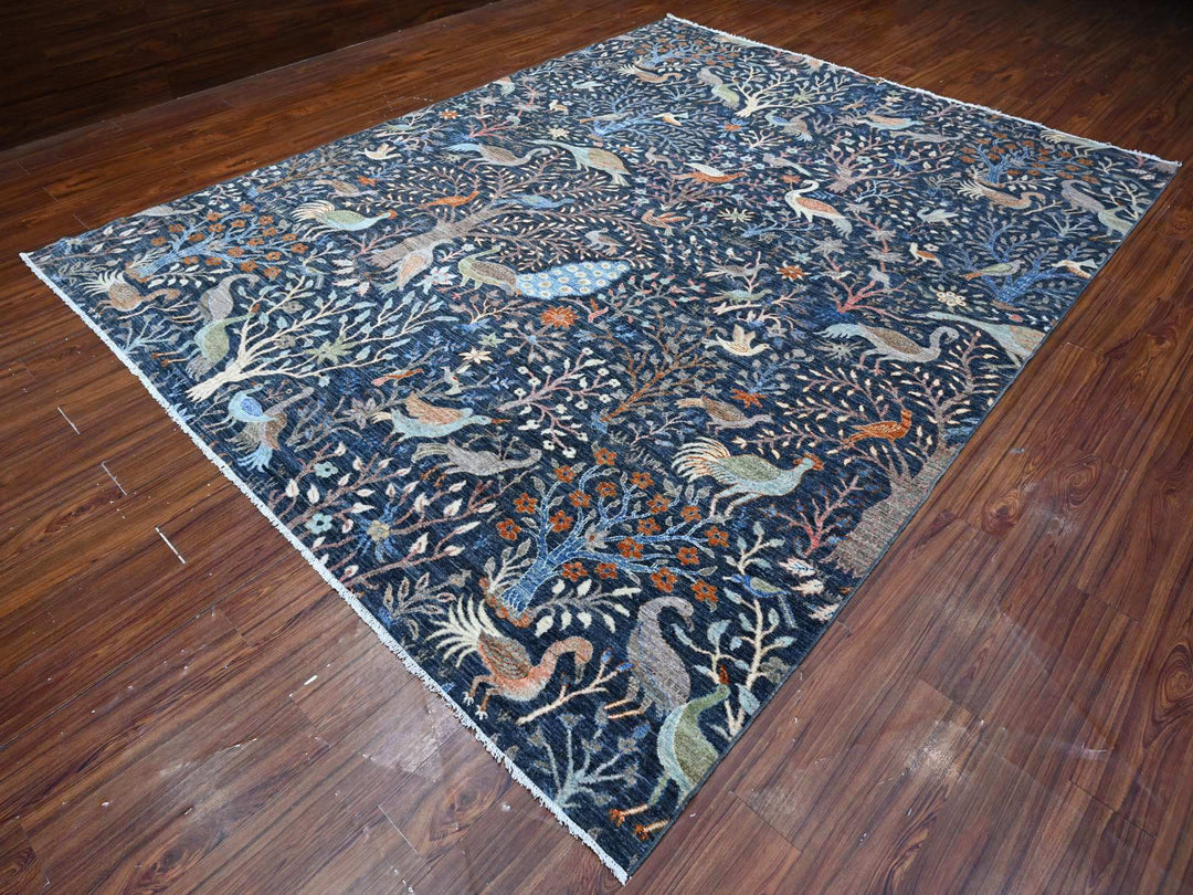 9'2" x 11'9" New Hand Knotted Blue Wool Rectangle Oriental Rug - MOA10288967