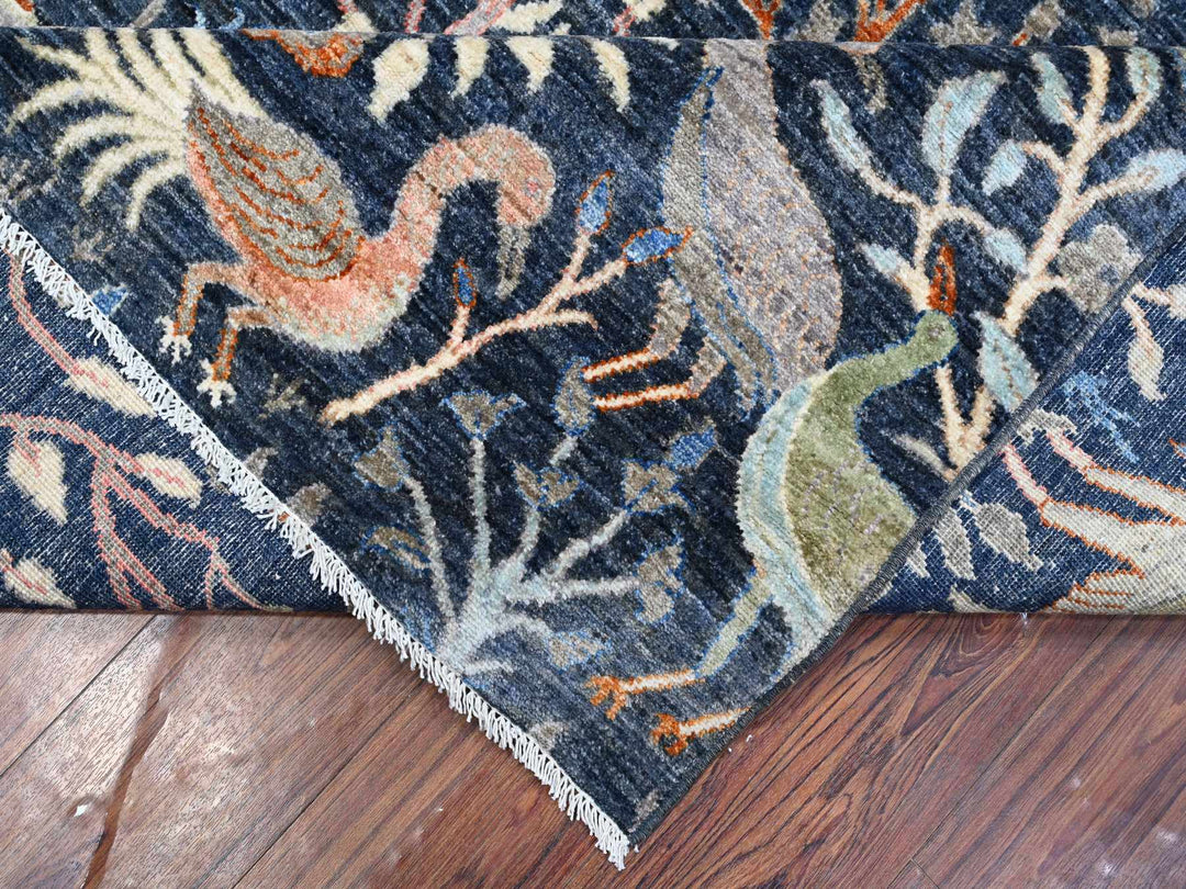 9'2" x 11'9" New Hand Knotted Blue Wool Rectangle Oriental Rug - MOA10288967