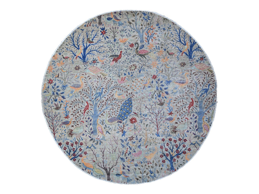 9'11" x 10'2" New Hand Knotted Grey Wool Round Oriental Rug - MOA10288973