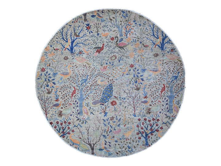 9'11" x 10'2" New Hand Knotted Grey Wool Round Oriental Rug - MOA10288973