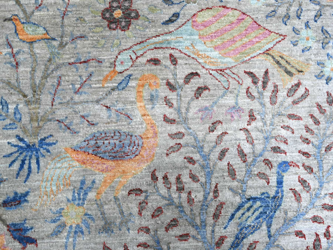9'11" x 10'2" New Hand Knotted Grey Wool Round Oriental Rug - MOA10288973