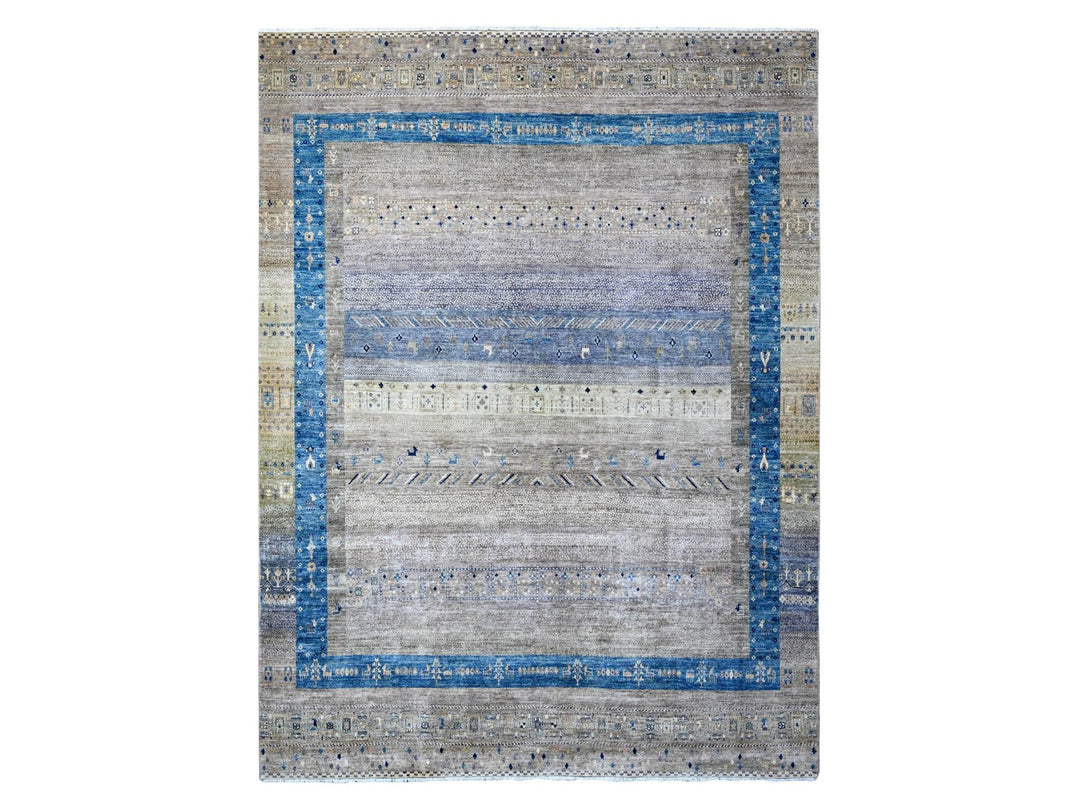 9'1" x 11'8" New Hand Knotted Grey Wool Rectangle Oriental Rug - MOA10288975