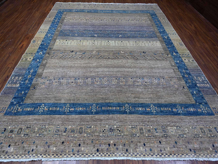 9'1" x 11'8" New Hand Knotted Grey Wool Rectangle Oriental Rug - MOA10288975