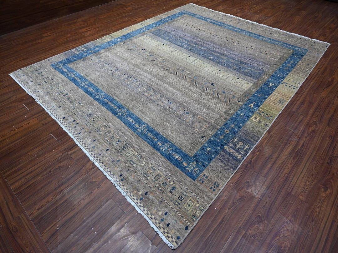 9'1" x 11'8" New Hand Knotted Grey Wool Rectangle Oriental Rug - MOA10288975