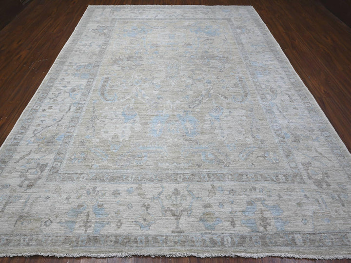 9'0" x 11'9" New Hand Knotted Green Wool Rectangle Oriental Rug - MOA10288978