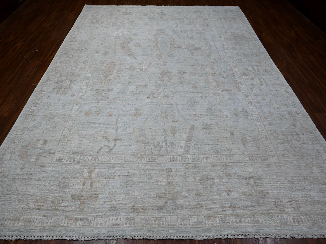 9'0" x 11'10" New Hand Knotted Grey Wool Rectangle Oriental Rug - MOA10288991