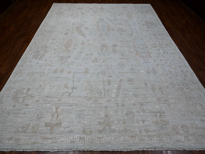9'0" x 11'10" New Hand Knotted Grey Wool Rectangle Oriental Rug - MOA10288991