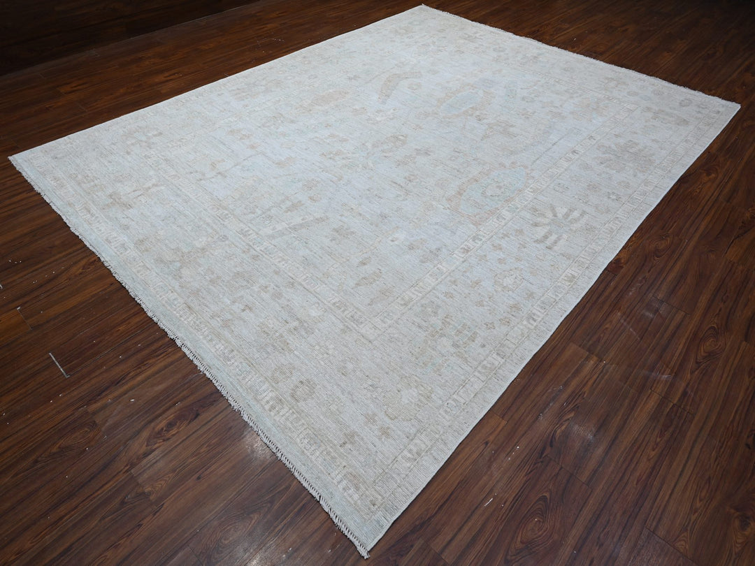 9'0" x 11'10" New Hand Knotted Grey Wool Rectangle Oriental Rug - MOA10288991