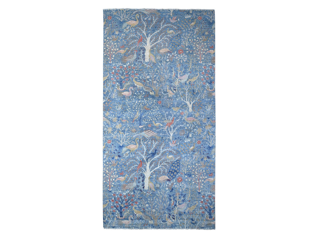 8'1" x 16'2" New Hand Knotted Blue Wool Runner Oriental Rug - MOA10288994