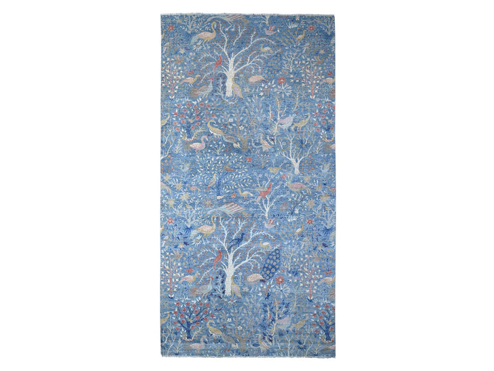8'1" x 16'2" New Hand Knotted Blue Wool Runner Oriental Rug - MOA10288994