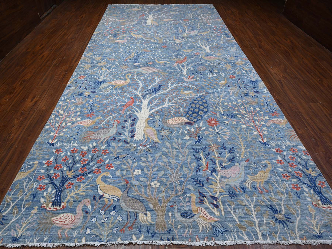 8'1" x 16'2" New Hand Knotted Blue Wool Runner Oriental Rug - MOA10288994