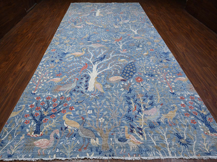 8'1" x 16'2" New Hand Knotted Blue Wool Runner Oriental Rug - MOA10288994