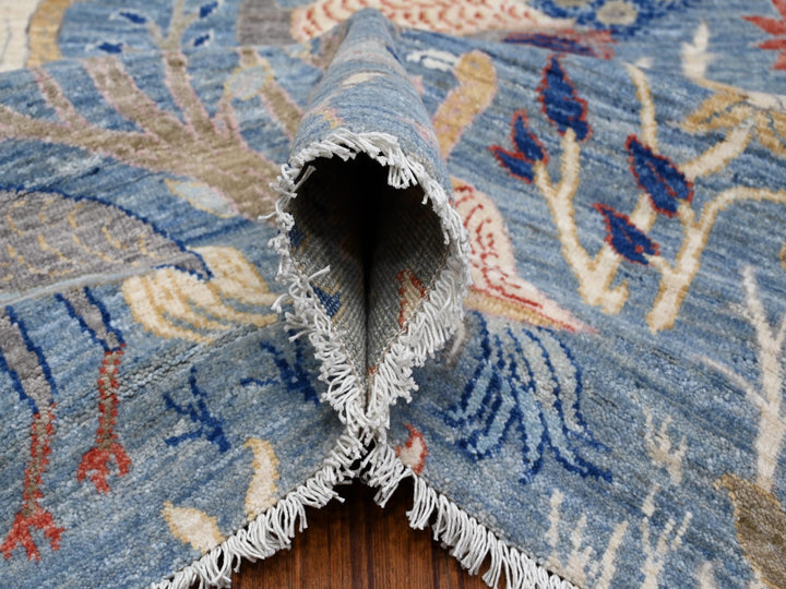 8'1" x 16'2" New Hand Knotted Blue Wool Runner Oriental Rug - MOA10288994