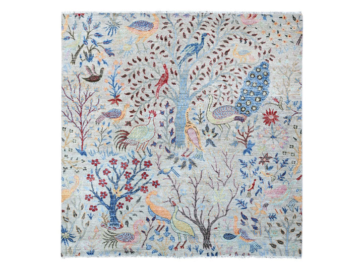 6'0" x 6'1" New Hand Knotted Grey Wool Square Oriental Rug - MOA10288995