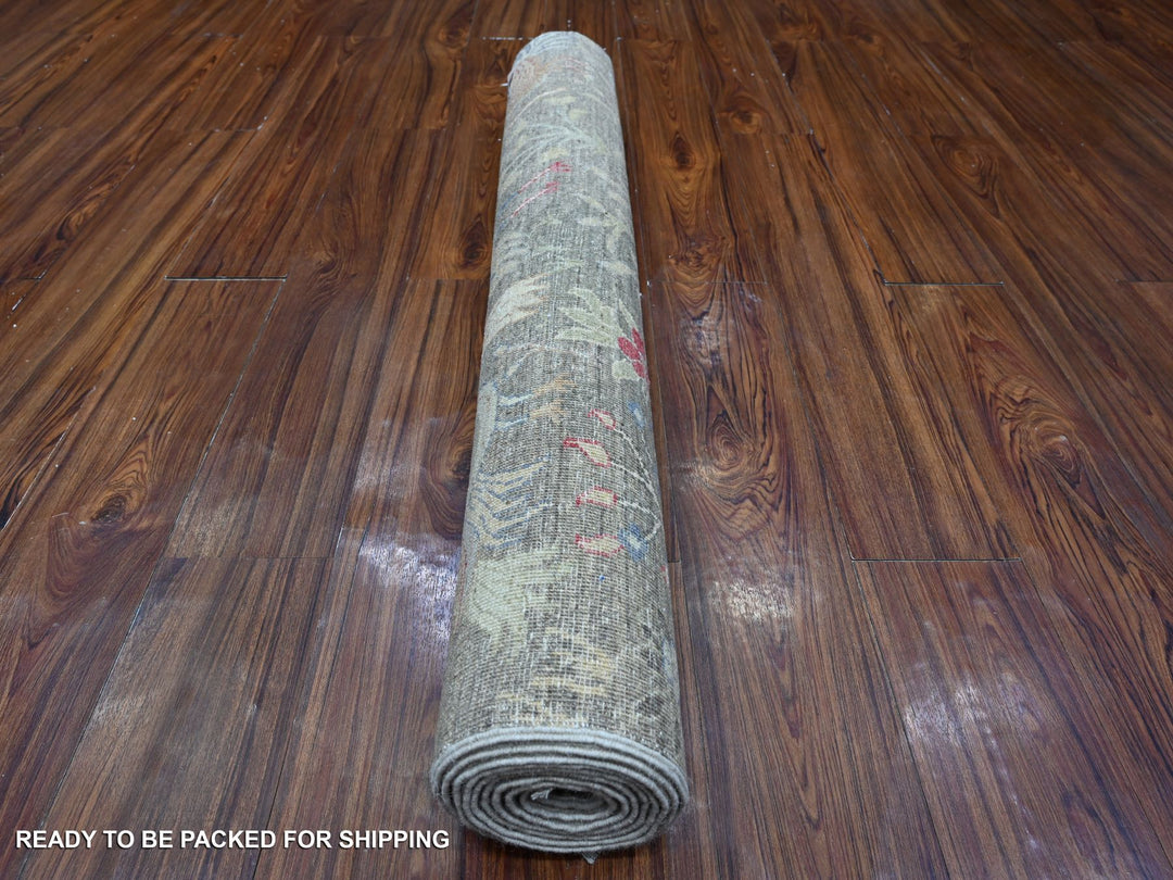 3'11" x 9'8" New Hand Knotted Grey Wool Runner Oriental Rug - MOA10288996