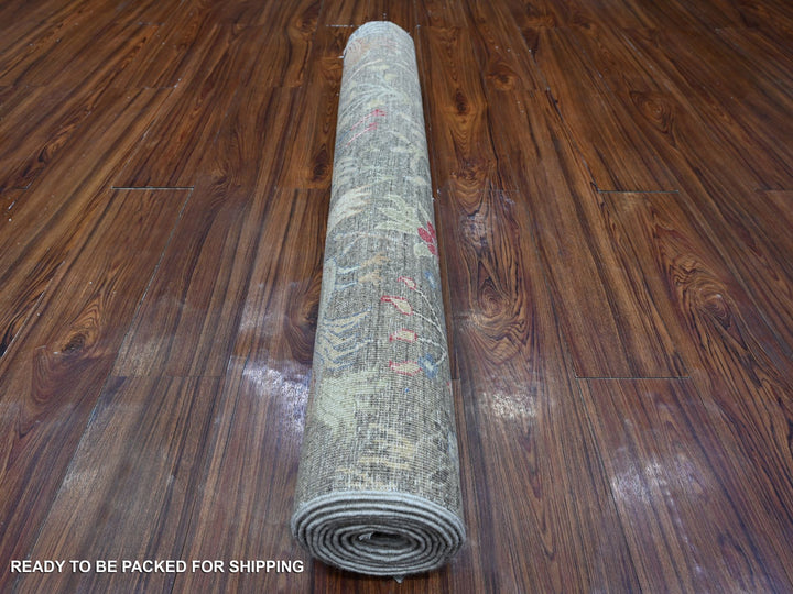 3'11" x 9'8" New Hand Knotted Grey Wool Runner Oriental Rug - MOA10288996