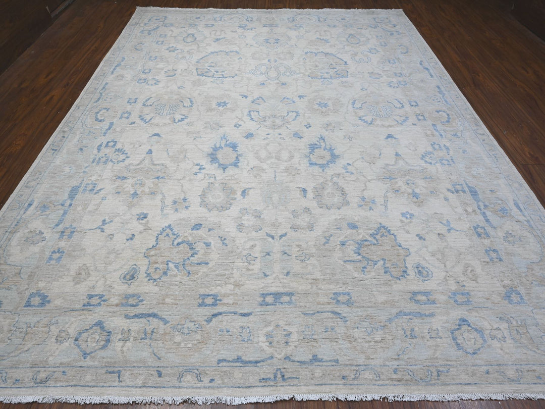 9'10" x 12'4" New Hand Knotted Ivory Wool Rectangle Oriental Rug - MOA10289002
