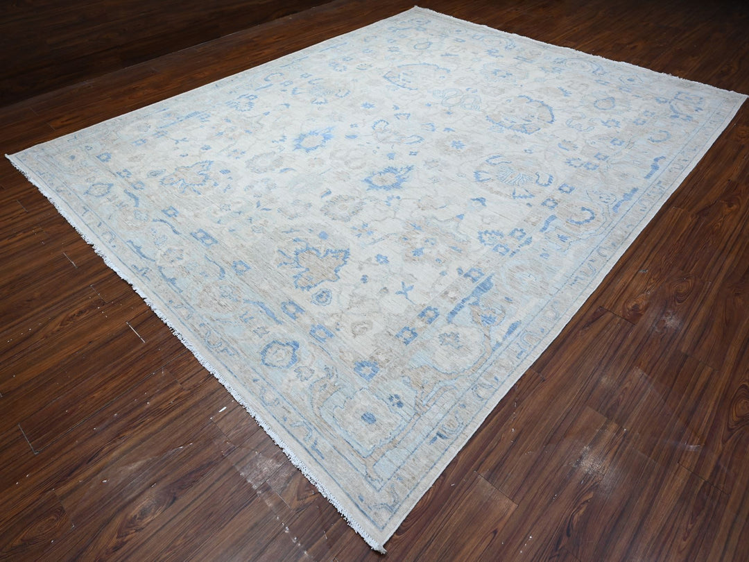 9'10" x 12'4" New Hand Knotted Ivory Wool Rectangle Oriental Rug - MOA10289002