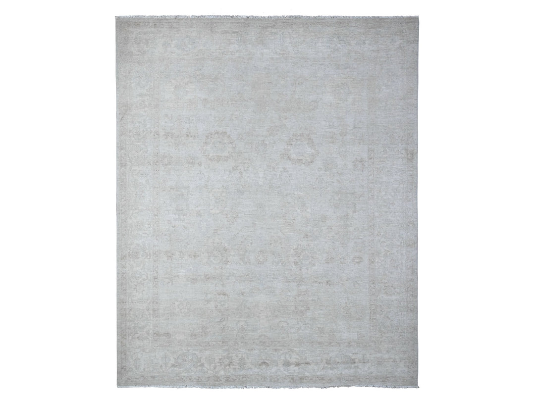 8'1" x 9'9" New Hand Knotted Grey Wool Rectangle Oriental Rug - MOA10289003