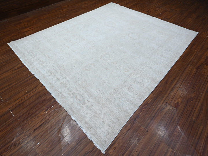 8'1" x 9'9" New Hand Knotted Grey Wool Rectangle Oriental Rug - MOA10289003