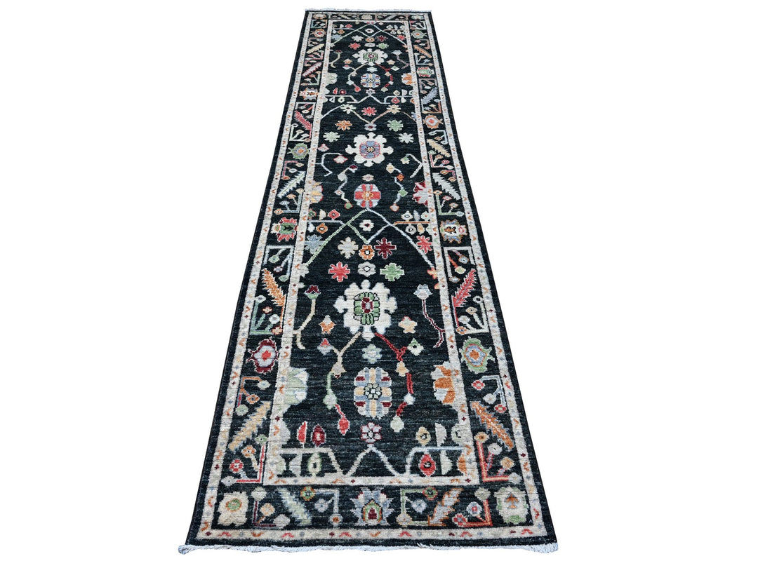 2'10" x 11'11" New Hand Knotted Black Wool Rectangle Oriental Rug - MOA10289008