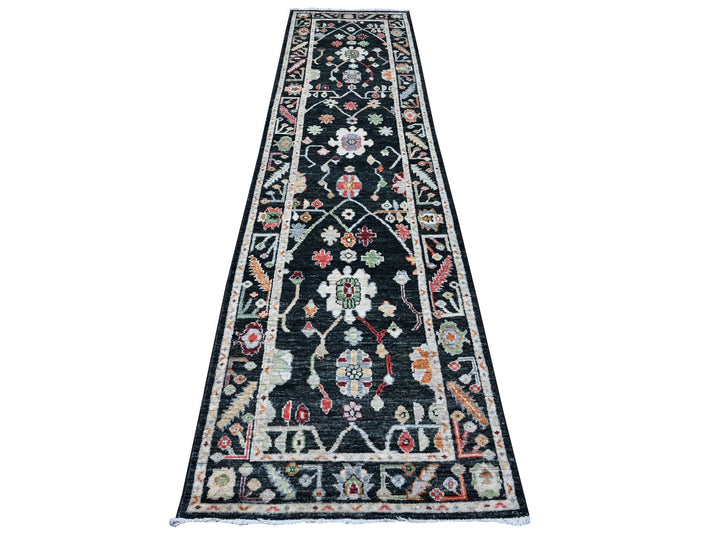2'10" x 11'11" New Hand Knotted Black Wool Rectangle Oriental Rug - MOA10289008