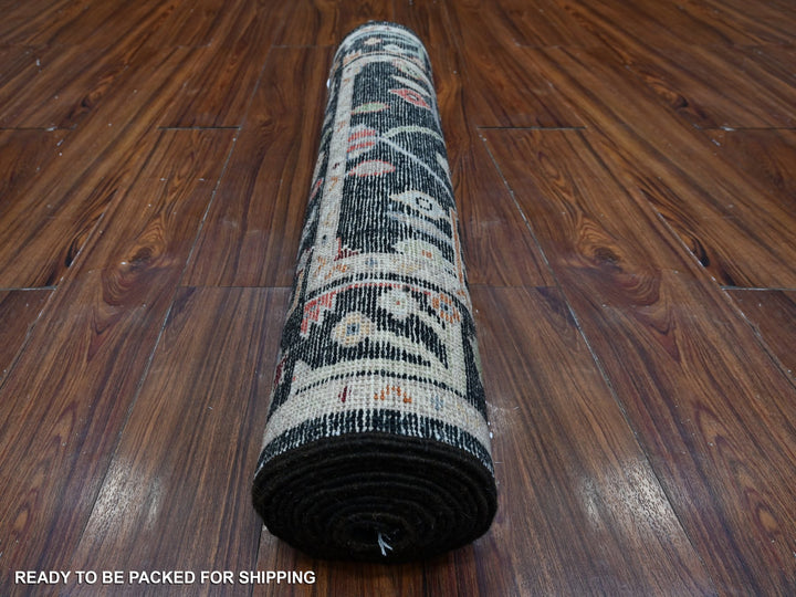 2'10" x 11'11" New Hand Knotted Black Wool Rectangle Oriental Rug - MOA10289008