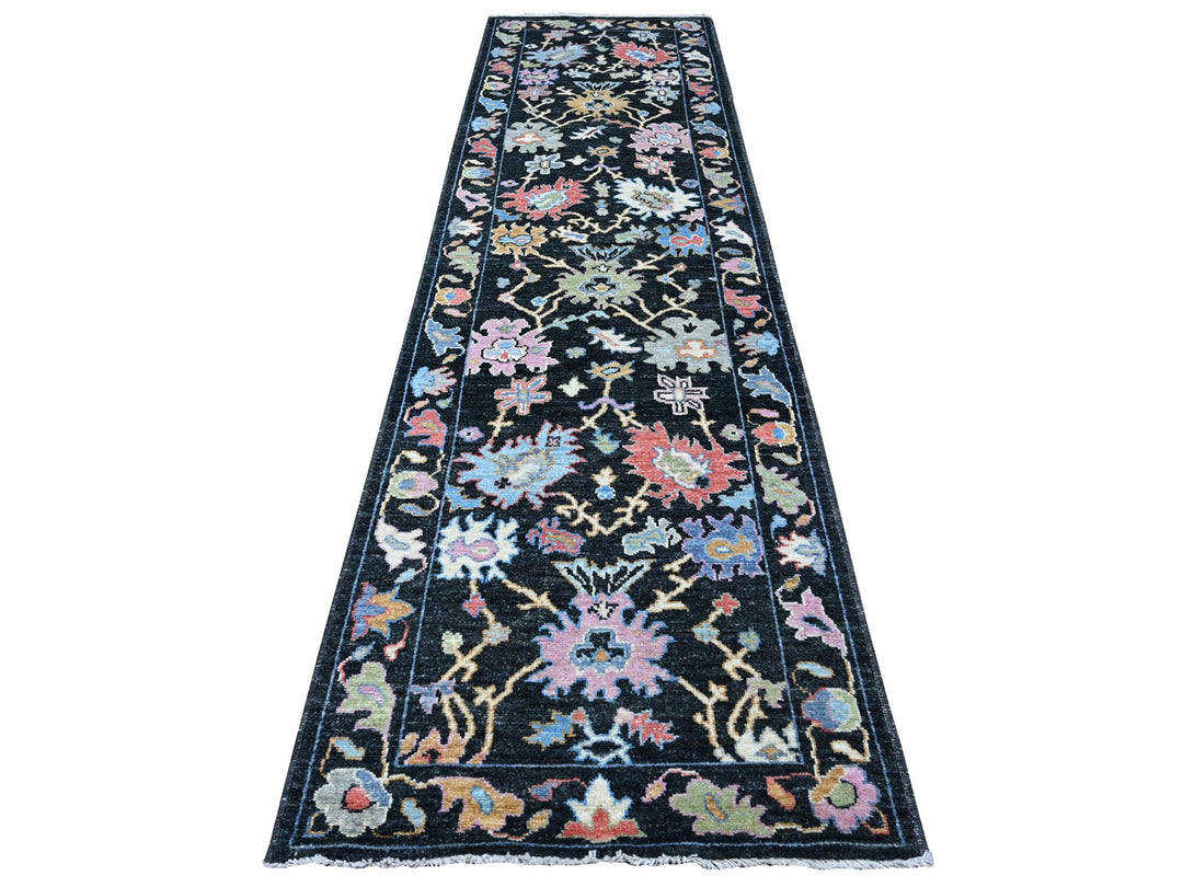 3'2" x 11'5" New Hand Knotted Black Wool Rectangle Oriental Rug - MOA10289011