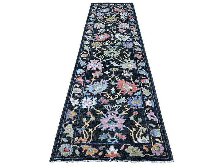 3'2" x 11'5" New Hand Knotted Black Wool Rectangle Oriental Rug - MOA10289011