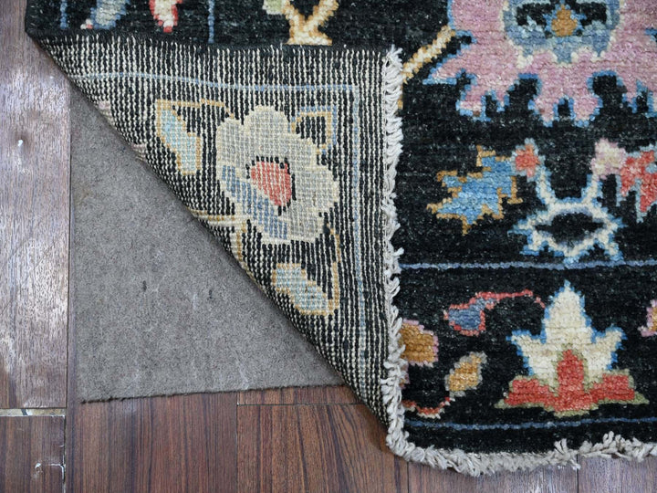 3'2" x 11'5" New Hand Knotted Black Wool Rectangle Oriental Rug - MOA10289011