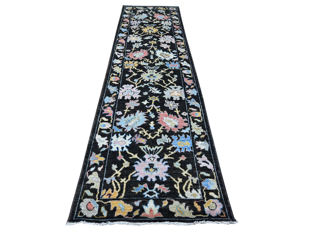 3'1" x 11'6" New Hand Knotted Black Wool Runner Oriental Rug - MOA10289017