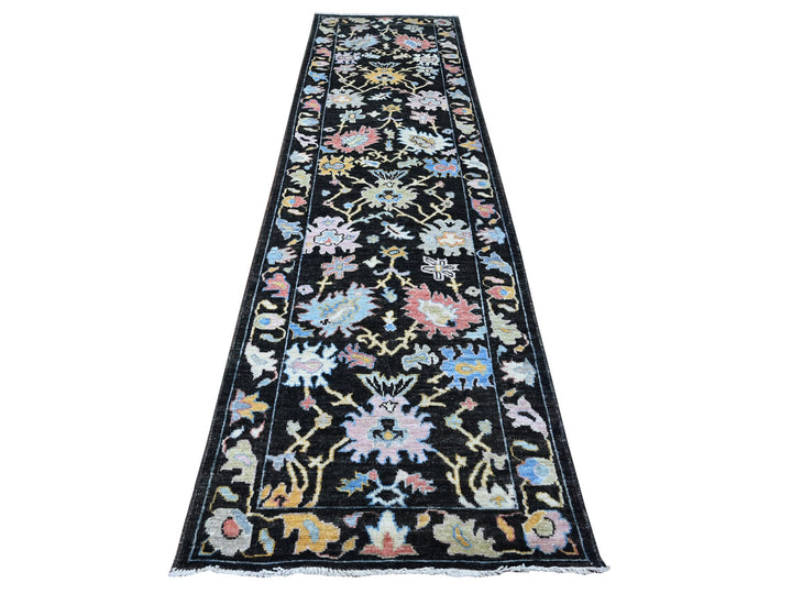 3'1" x 11'6" New Hand Knotted Black Wool Runner Oriental Rug - MOA10289017