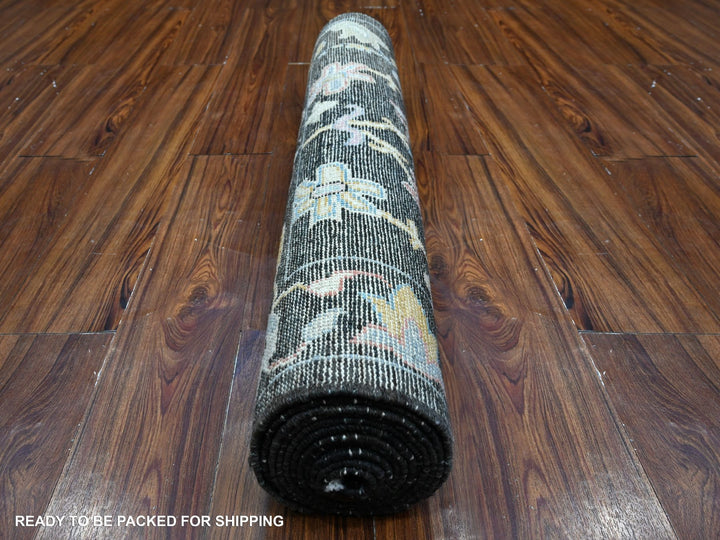 3'1" x 11'6" New Hand Knotted Black Wool Runner Oriental Rug - MOA10289017