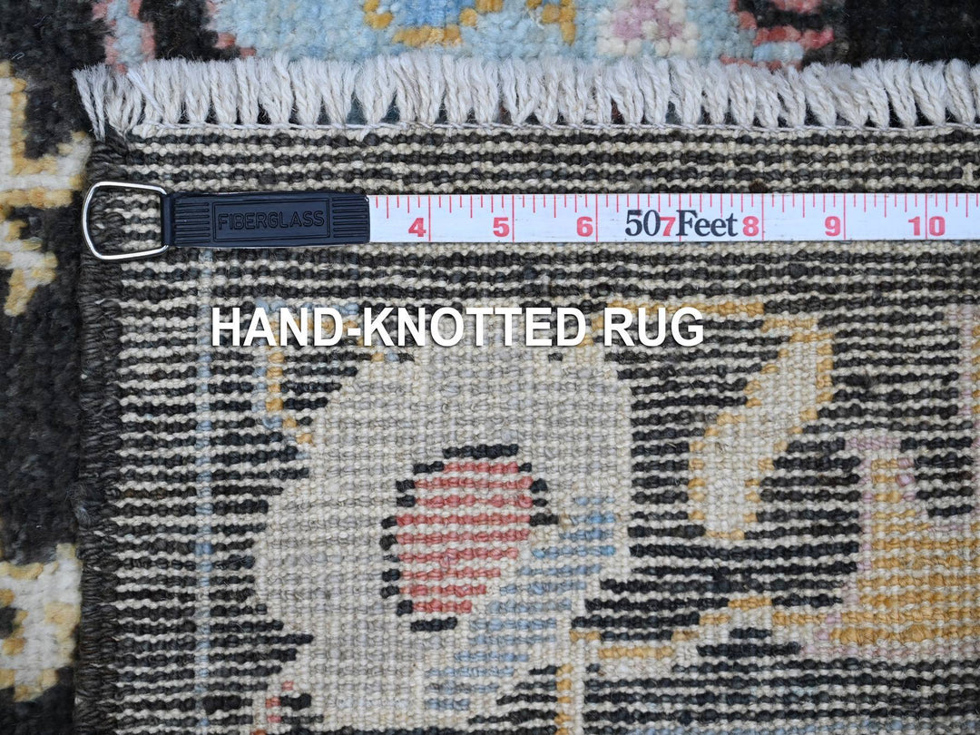 3'1" x 11'6" New Hand Knotted Black Wool Runner Oriental Rug - MOA10289017