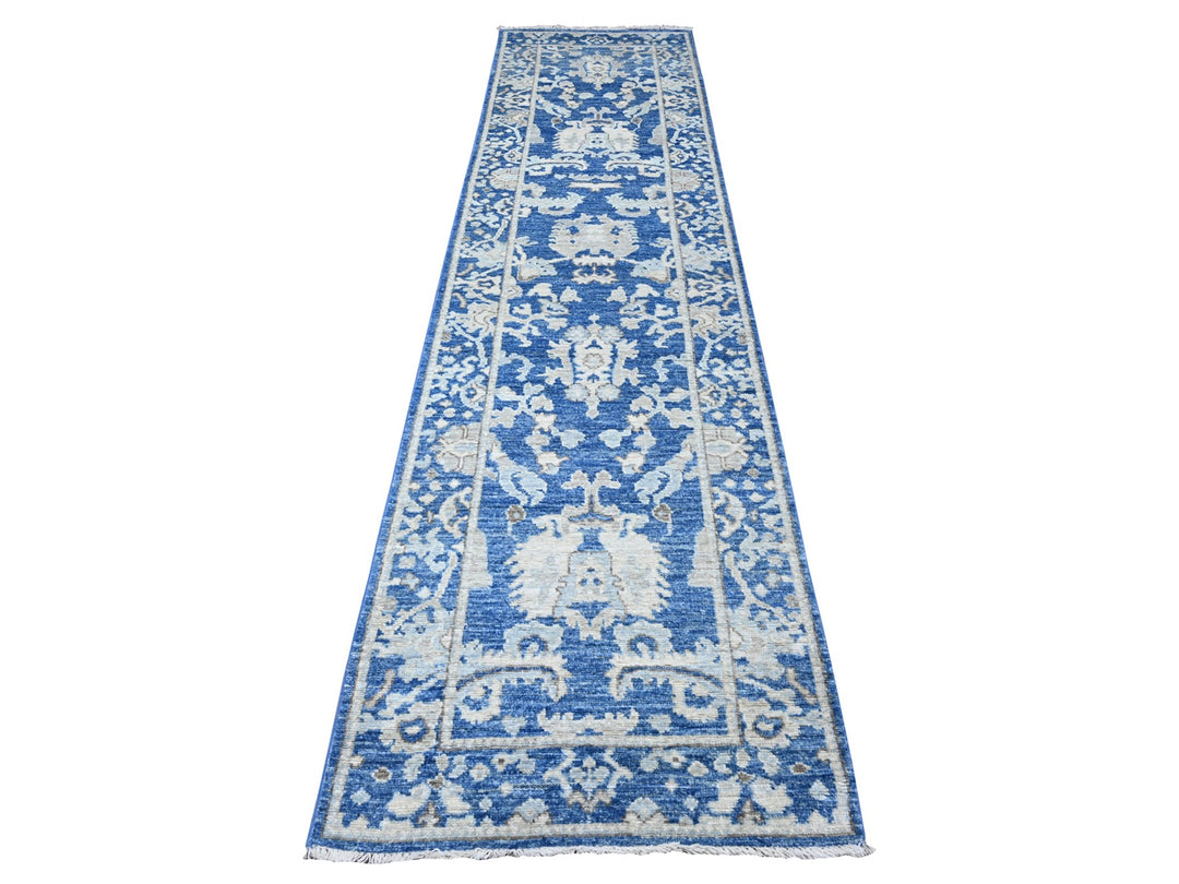 2'10" x 11'9" New Hand Knotted Blue Wool Runner Oriental Rug - MOA10289020