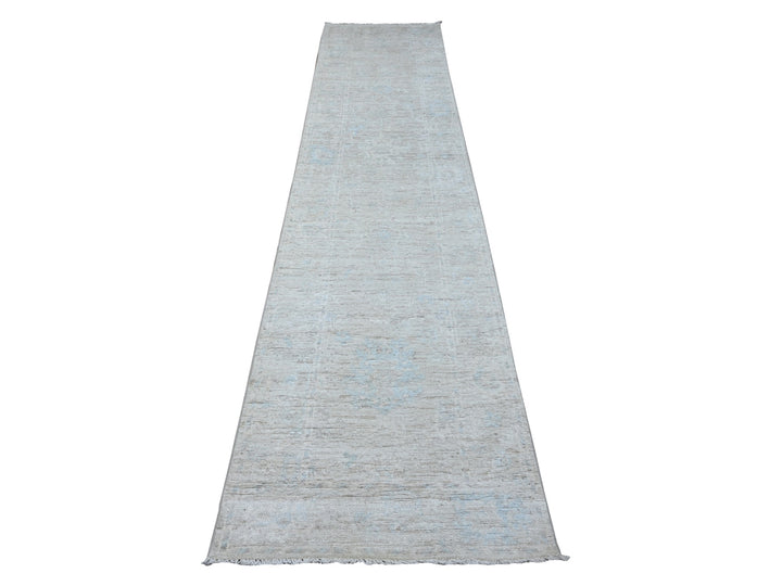 2'9" x 12'1" New Hand Knotted Grey Wool Runner Oriental Rug - MOA10289021