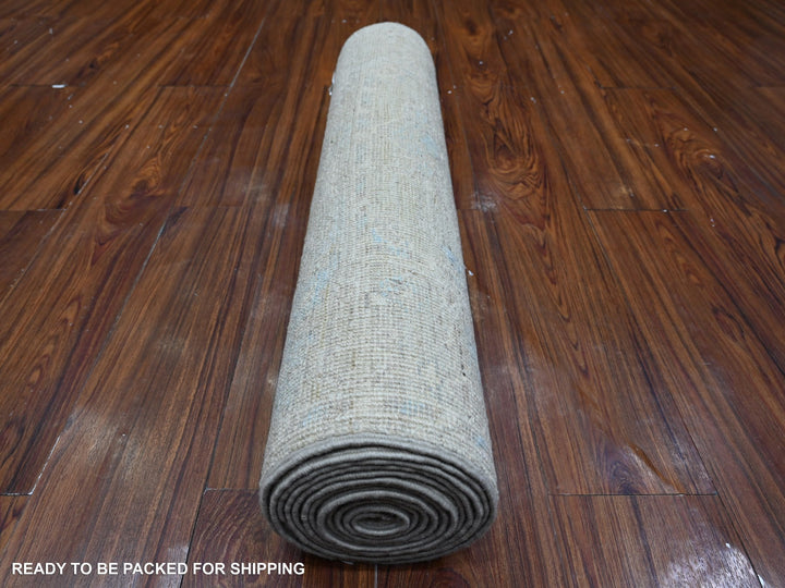 2'9" x 12'1" New Hand Knotted Grey Wool Runner Oriental Rug - MOA10289021
