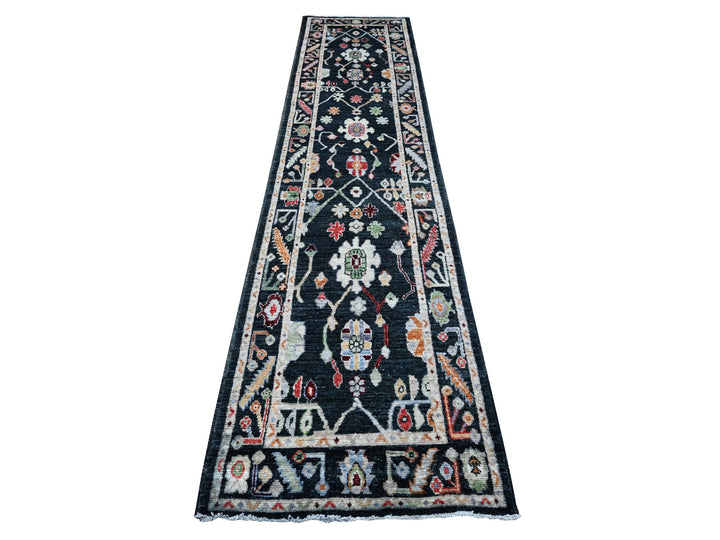 2'8" x 12'5" New Hand Knotted Black Wool Runner Oriental Rug - MOA10289024