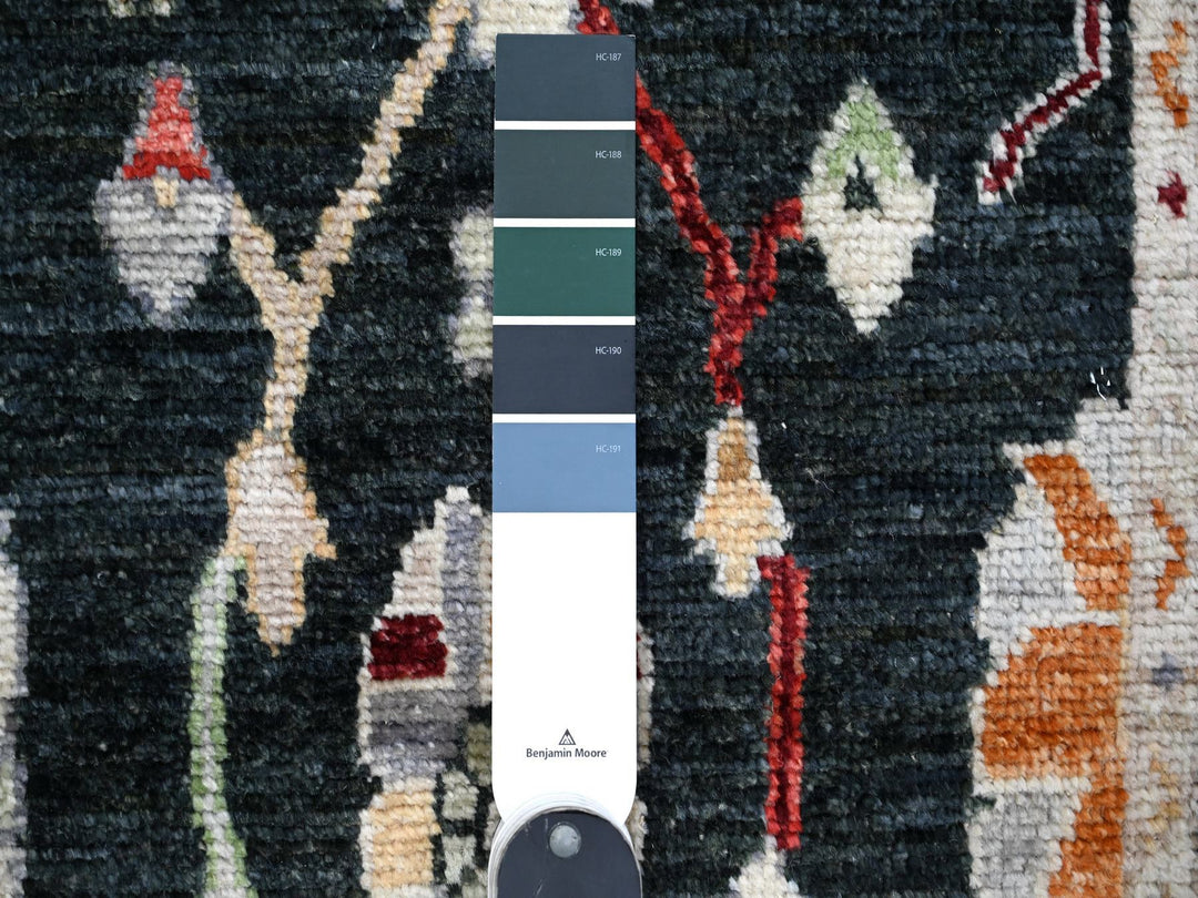 2'8" x 12'5" New Hand Knotted Black Wool Runner Oriental Rug - MOA10289024